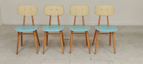 Lot de 4 chaises en bois bleu clair TON Bystrice (Thonet), lot 2. – Chaises de salle à manger, Wood (photo 10 of 22)