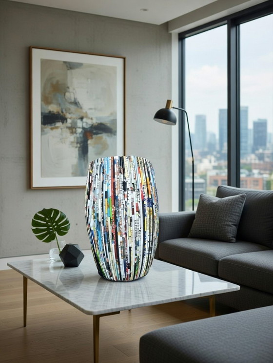 Image 1 of Unique Handmade Ceramic Vase 'Gari' – Indonesian Ceramic Artwork with Recycled Paper