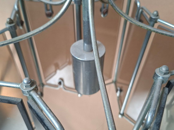 Image 1 of Gorgeous 1980s Vintage Chandelier – Leaf Design in Metal and Brown Glass