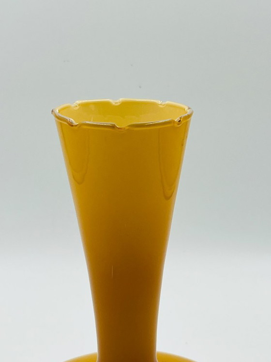 Image 1 of Vintage ochre opaline vase with scalloped neck