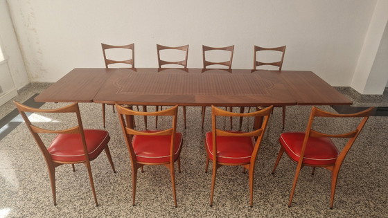 Image 1 of Complete vintage Mid-century Modern dining set with sideboard, table, and 8 chairs