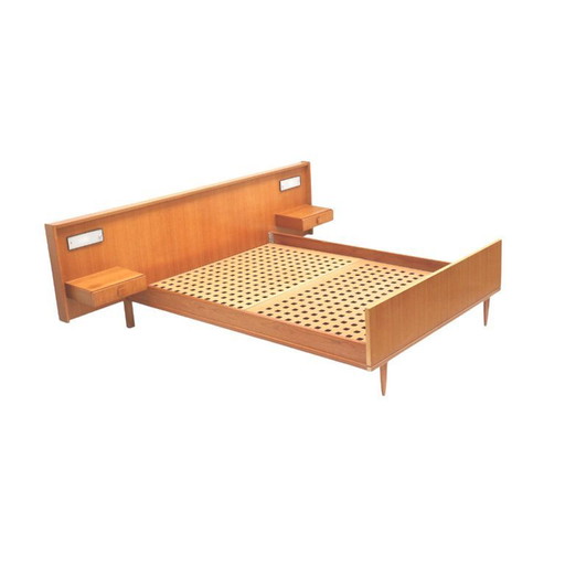 Vintage double bed with floating bedside tables made in the 1960s