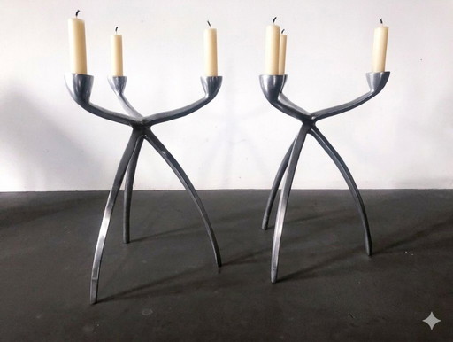 2 Space Age Vintage Kerzenständer von De Bijenkorf