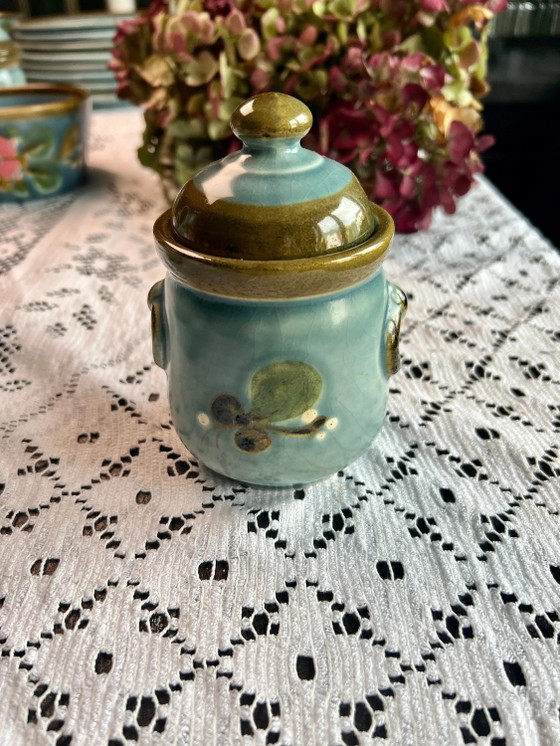 Vintage Marmalade Pot with Lid, SMF Schramberg Garmisch, Majolica, Hand-painted, Kiln-fired 1970 – Bowls (photo 3 of 5)