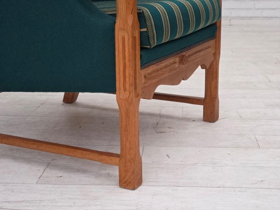Image 1 of 1970s, Danish high back armchair, furniture wool, solid oak wood.
