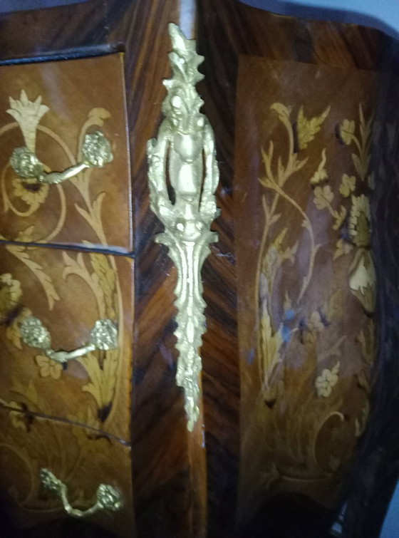 Image 1 of Louis XV marquetry commode with gilt bronze mounts and marble – late 19th century