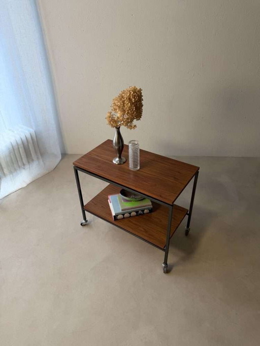 Carrello Stiemsma in legno di teak e acciaio, anni '60