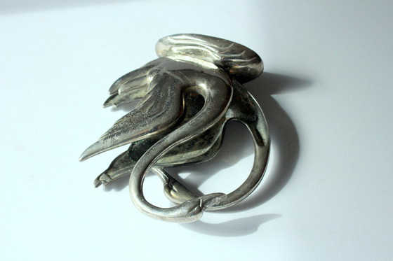 Image 1 of Servettenhouder - Servettenstandaard - Briefhouder - Verzilverd metaal - Zwaan - Vintage