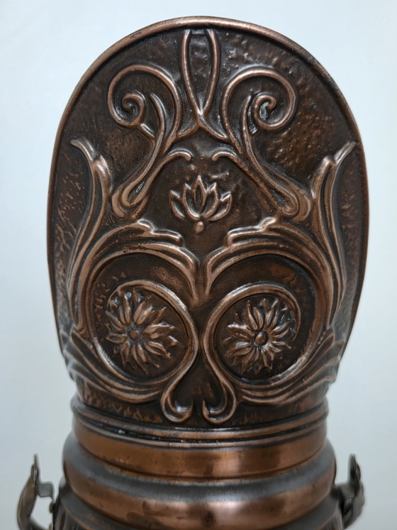 Vintage Nederlandse paraplubak/kolenkit van koper en messing met reliëf – Copper, Brass (photo 6 of 15)