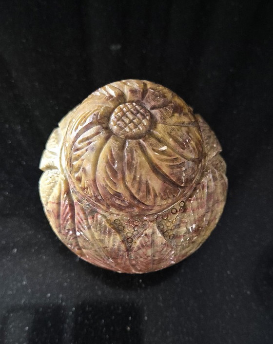 Image 1 of Set di 2 barattoli per lo zenzero in pietra ollare naturale intagliati a mano in stile vintage