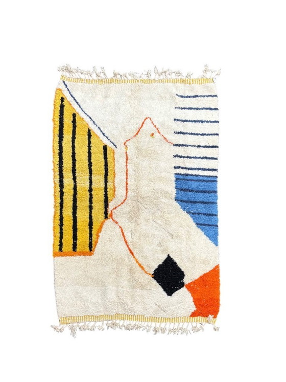 Image 1 of Moroccan Beni Ouarain Rug 160 x 250 cm – Handmade Wool Berber Carpet, Abstract Geometric Minimalist Design