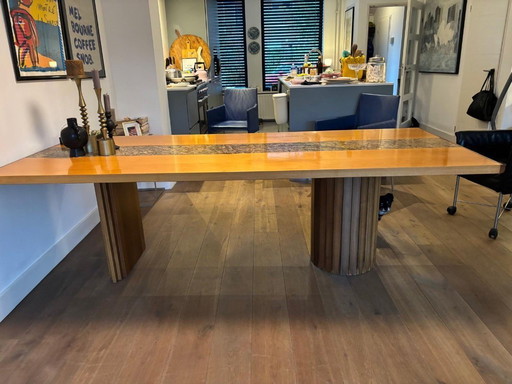 Design table Draenert model 2020 Cherry Vorland, granite & cherry wood, double legs