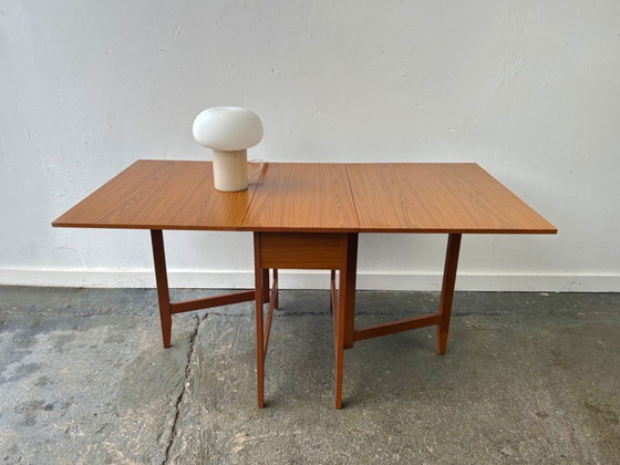 Image 1 of Schreiber Mid-Century Modern vintage teak drop-leaf dining table, 1960s