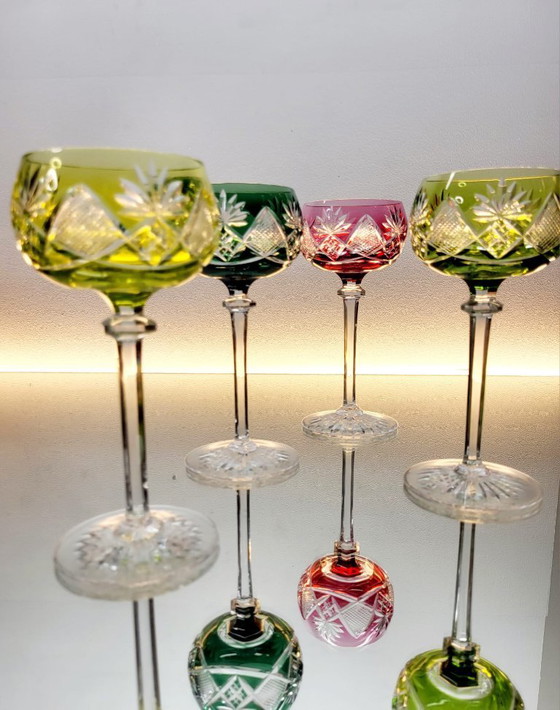 Image 1 of Set of 4 Val Saint Lambert "Berncastel" No. 204 Roemer glasses – hand-cut crystal – Belgium, 1905