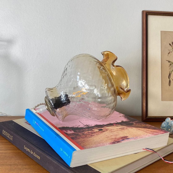 Image 1 of Antique tulip-shaped portable lamp in clear and gold glass