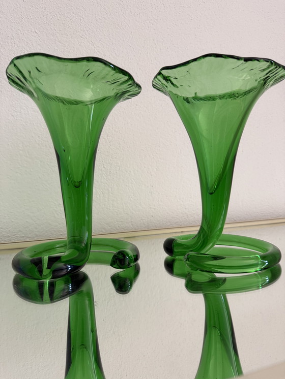 Image 1 of Vases cornet verre soufflé années 60