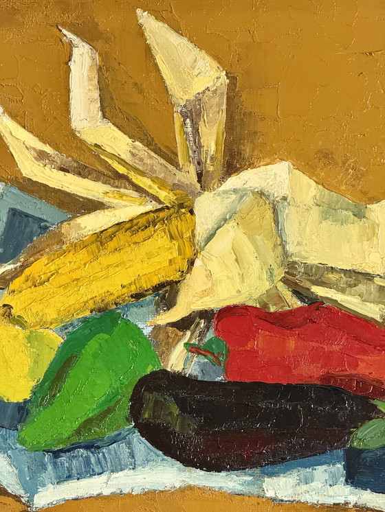 Image 1 of Pol Magis ( 1931 ) Magnifique Peinture Impressionniste «  Nature Morte Au Maïs «  De 1965