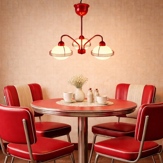 Image 1 of Vintage Red Space Age Pendant Lamp / Chandelier (stilnovo) Sputnik (Italian design)