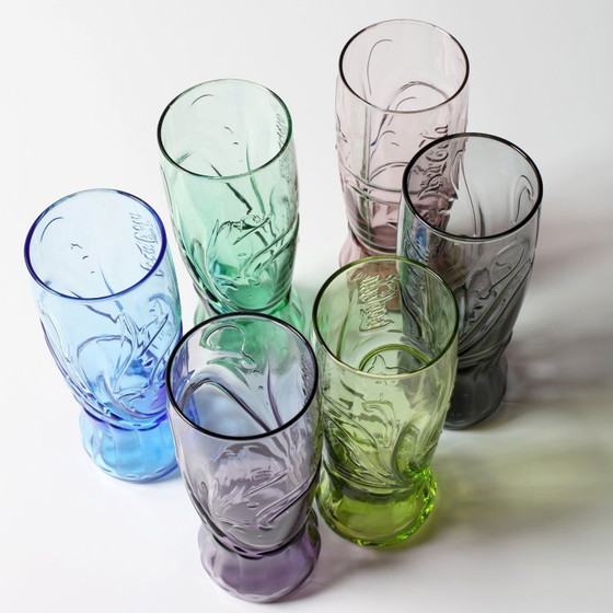 Image 1 of Set of 6 Luminarc Coca-Cola Glasses / Art Nouveau Butterfly Design / France / 2008