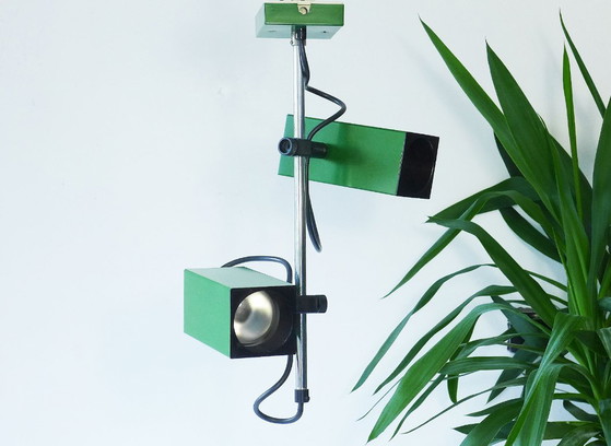 Suspension vintage, plafonnier, 2 spots, ampoule Philips NPD 69, verte – Metal (photo 5 of 9)