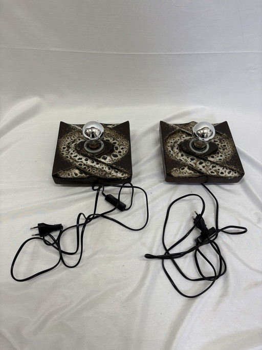Juego vintage de lámparas de pared de cerámica con forma de lava gruesa PAN Leuchten