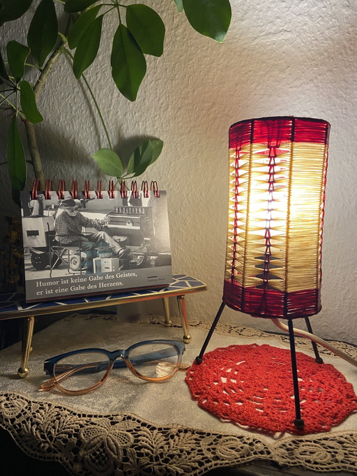 rare retro vintage raffia tripod table lamp tripod boho yes