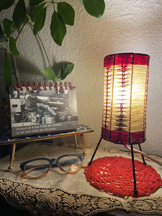 Image 1 of rare retro vintage raffia tripod table lamp tripod boho yes