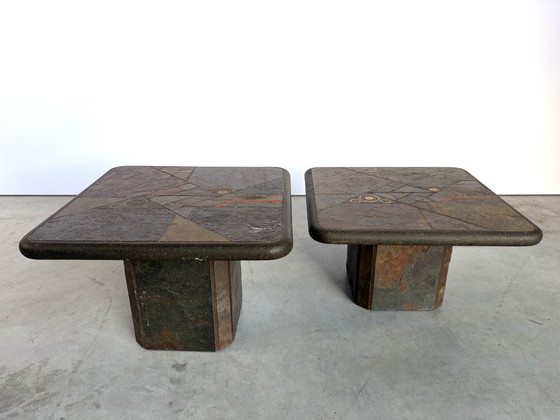 Vintage brutalist slate stone nesting by Laub, 1980s – Side tables, Brass (photo 9 of 10)