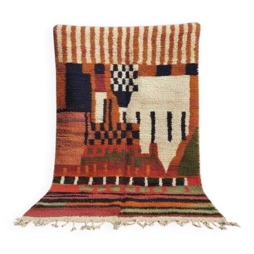 Tappeto berbero marocchino multicolore 300x200 cm – motivo figurativo – fatto a mano