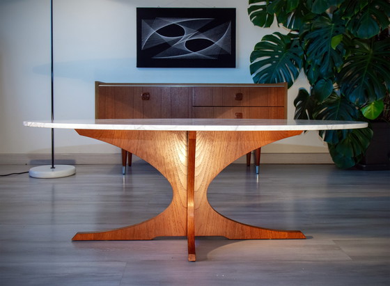 Image 1 of Table Basse Hugues Poignant, Teck et Marbre, 1960