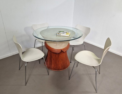 Vintage Dining Table | Stone and Rattan | 1970s – eettafels, Glass (photo 2 of 10)
