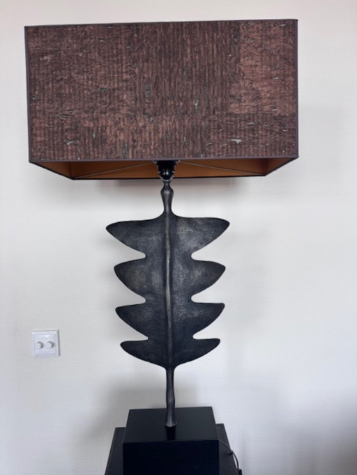 Porta Romana Giacometti Leaf table lamp, lightly patinated, with shade.