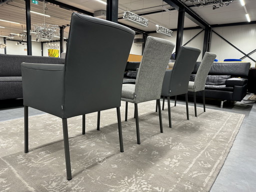 4 Rolf Benz 651 eetkamerstoelen leer stof Set