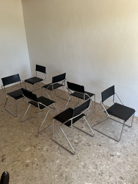 Image 1 of 6 vintage chromen eetkamerstoelen, Bauhaus-stijl, jaren 80!