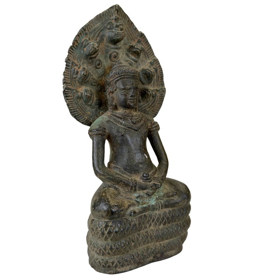 Khmer Naga Buddha Bronze Statue Mucalinda – Solid Bronze – 22 cm – 2.2 kg – Sculpture (photo 2 of 10)
