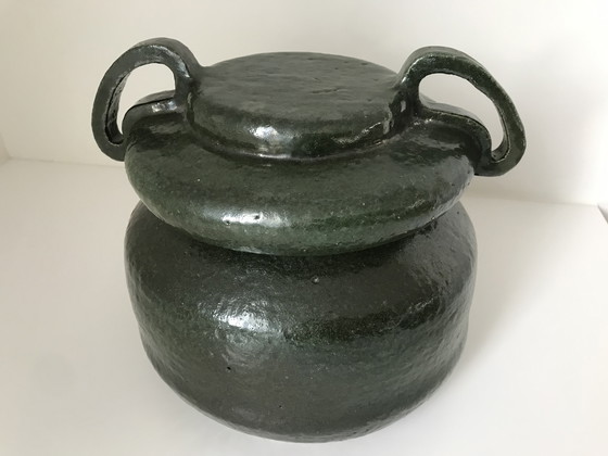 Image 1 of Pot en céramique fait main – émaillé vert foncé