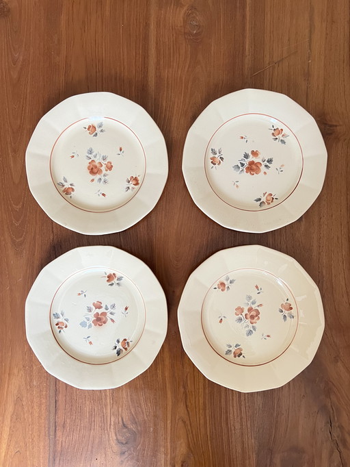 Lot de 4 Assiettes Demi-Creuse Faïence de Sarreguemines - Digoin - Made in France