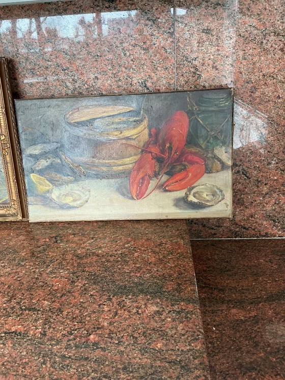 Image 1 of Bodegón, langosta y ostras. Jan Cornelius Neervoort.