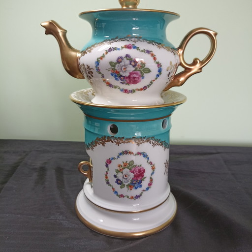 Wunderschöne antike Porzellan-Teekanne auf Réchaud – Pariser Eleganz von Pillivuyt – servies, Ceramic (photo 2 of 14)
