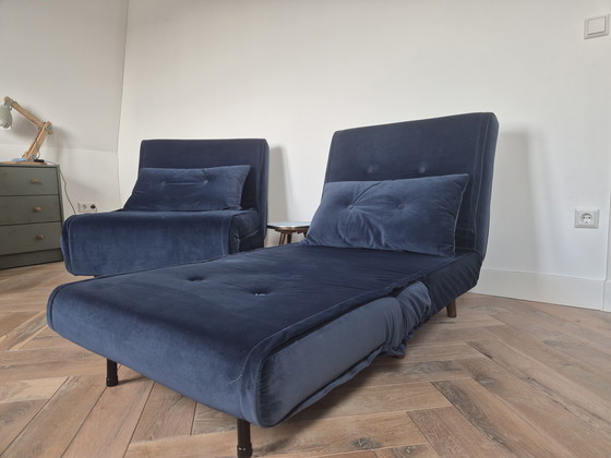 Image 1 of 2x Haru Einzelschlafsofa Saphirblauer Samt.
