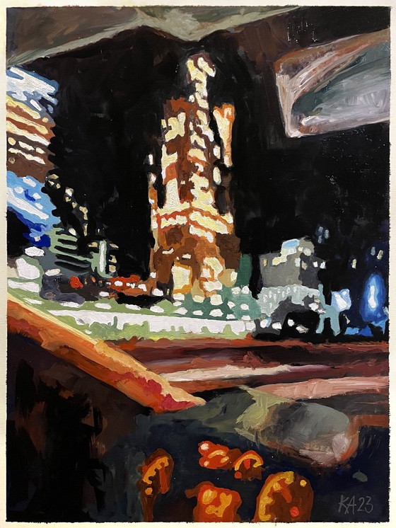 Image 1 of Villes nocturnes, série de peintures à l'huile 30 x 40 cm