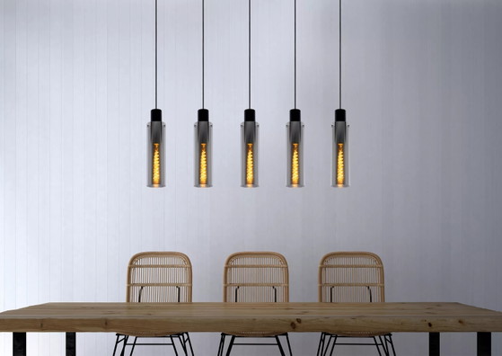 Lampada a sospensione Lucide Orlando - 5x E27 - Vetro fumé - Rettangolare – Lampade a sospensione, Modern (photo 2 of 4)