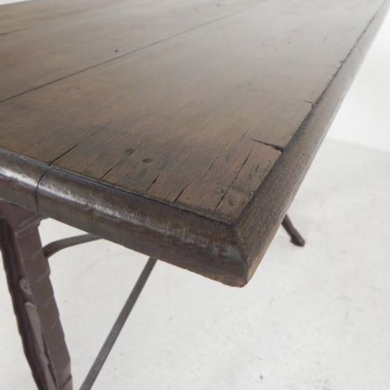 Image 1 of Bistro Table with Oak Top on Cast Iron Frame, 1930s