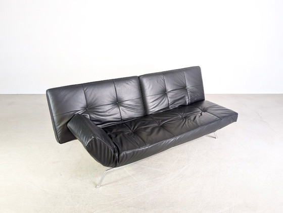 Image 1 of Sofá Smala de Ligne Roset original, de piel negra, diseño francés.