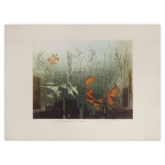 Renée Lubarow signierte die Radierung Etonnements Du Dinosaure 1990 – Lithographien & Drucke, Paper (photo 5 of 5)