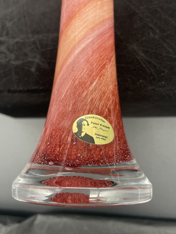 Tall artist glass vase by Peter Kaspar made of colored lead crystal. (photo 7 of 8)