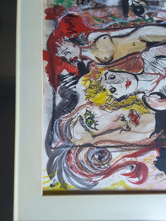 Peinture abstraite surréaliste 5 prostituées image – Celso G. Casado, Objets d'art, Brass, Paper (photo 2 of 6)
