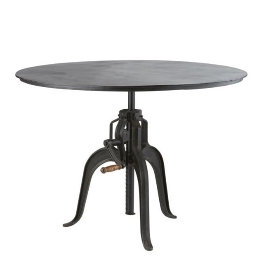 Industrial adjustable round table, black metal