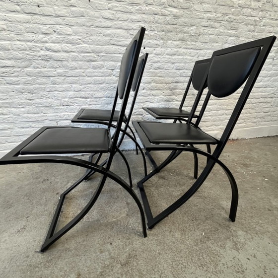 Image 1 of 4x KFF chaise design, acier noir - minimaliste / Memphis