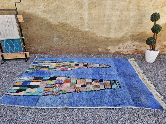 Image 1 of Alfombra marroquí azul bígaro de 3x2 m - Alfombra geométrica pixelada vibrante